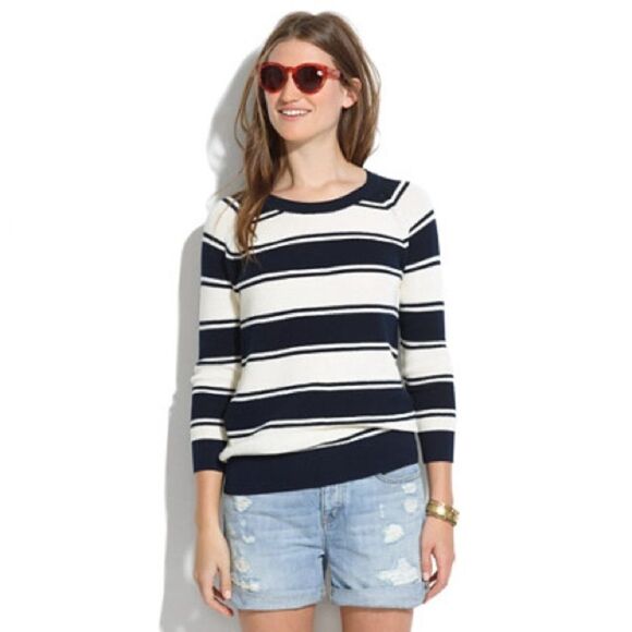 Madewell Size XS Stripes Bridgeview Pullover Sweater Knit Cotton Coastal Preppy - Picture 1 of 9
